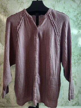 Any Body Lavender Cotton Button Down Shirt